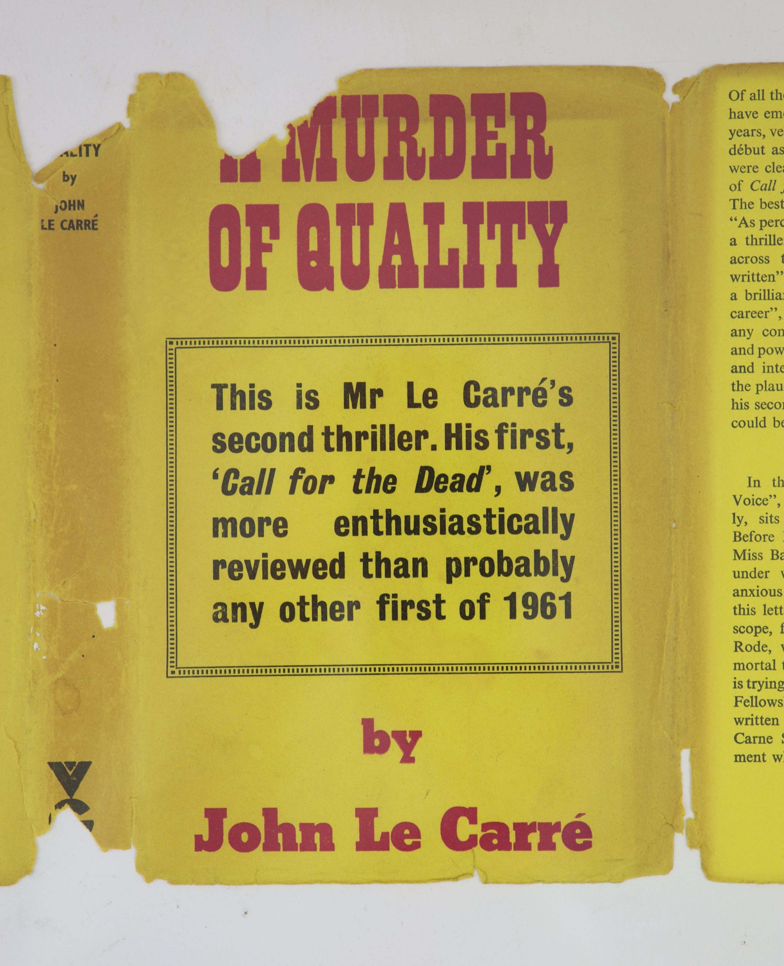 Le Carre, John - A Murder of Quality, 1st edition, 8vo, with d/j, Victor Gollancz, London, 1962